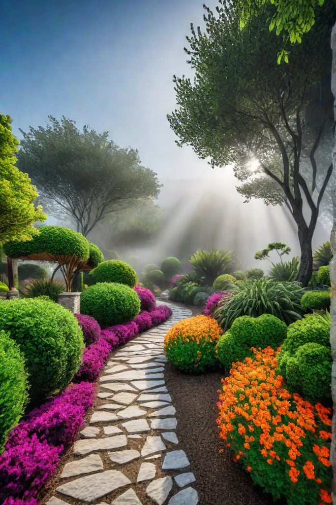 Inviting backyard with a natural stone pathway