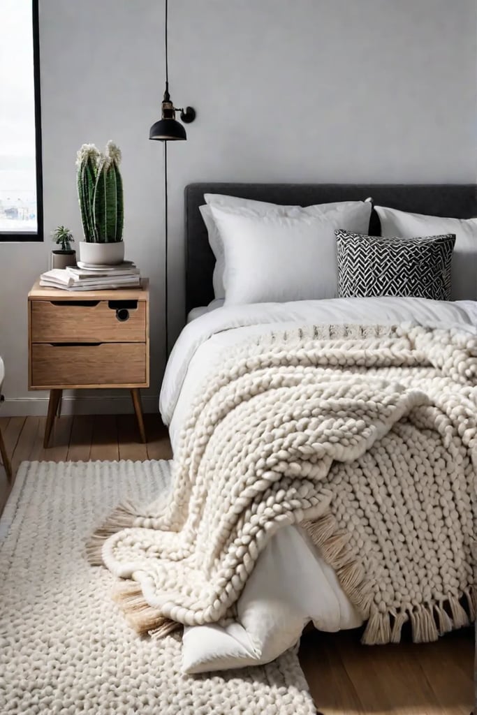 Inviting bedroom with pale wood and natural textures