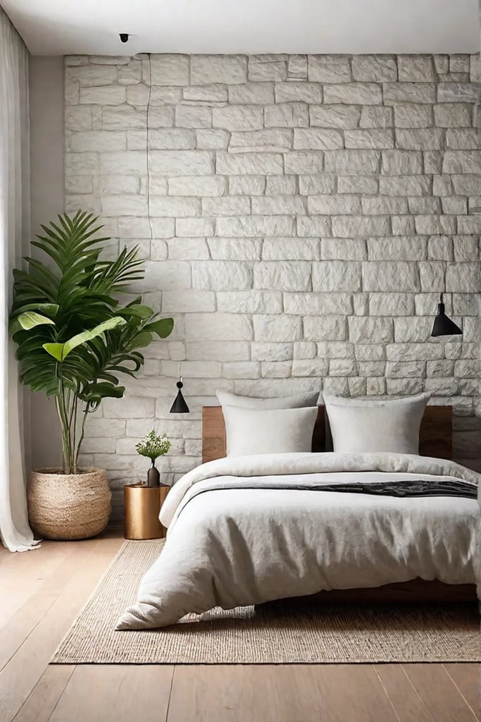 Linen bedding and woven textures create a tranquil space