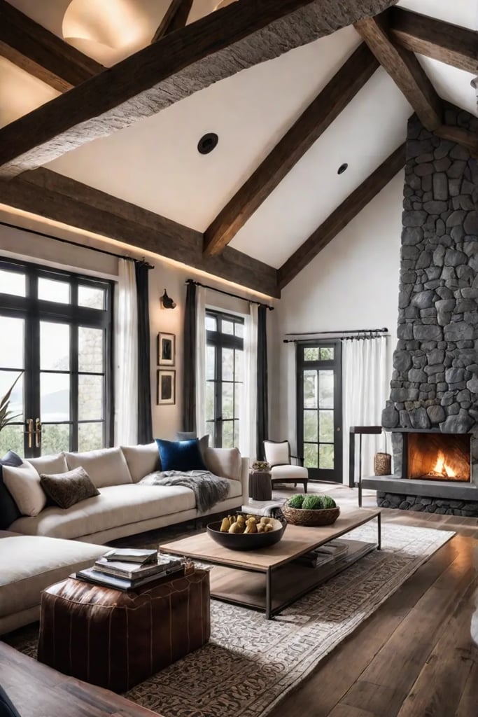 Living room with natural materials and layered textures