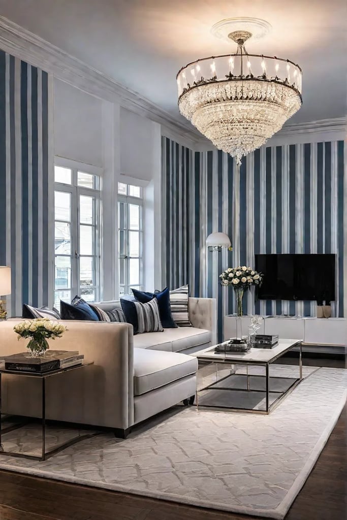 Living room with wallpaper that balances with established elements