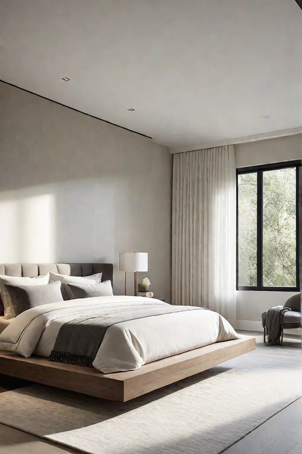 Minimalist bedroom bathed in natural light
