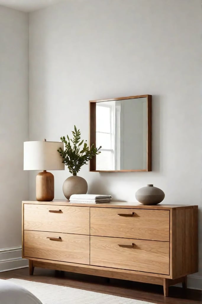 Minimalist bedroom with geometric shapes and natural light