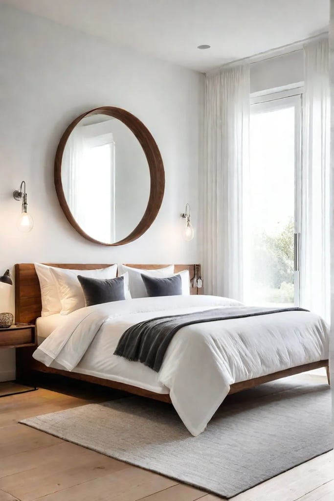 Minimalist bedroom with natural light and sheer curtains