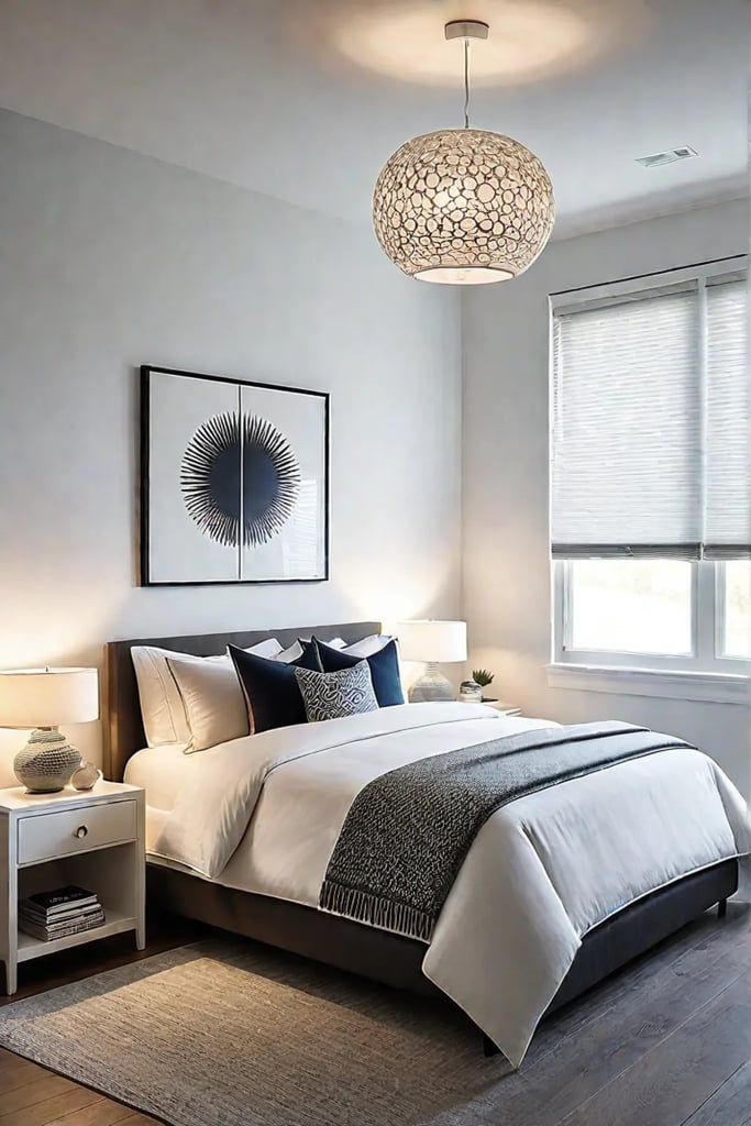 Minimalist bedroom with sunlight and shadow play