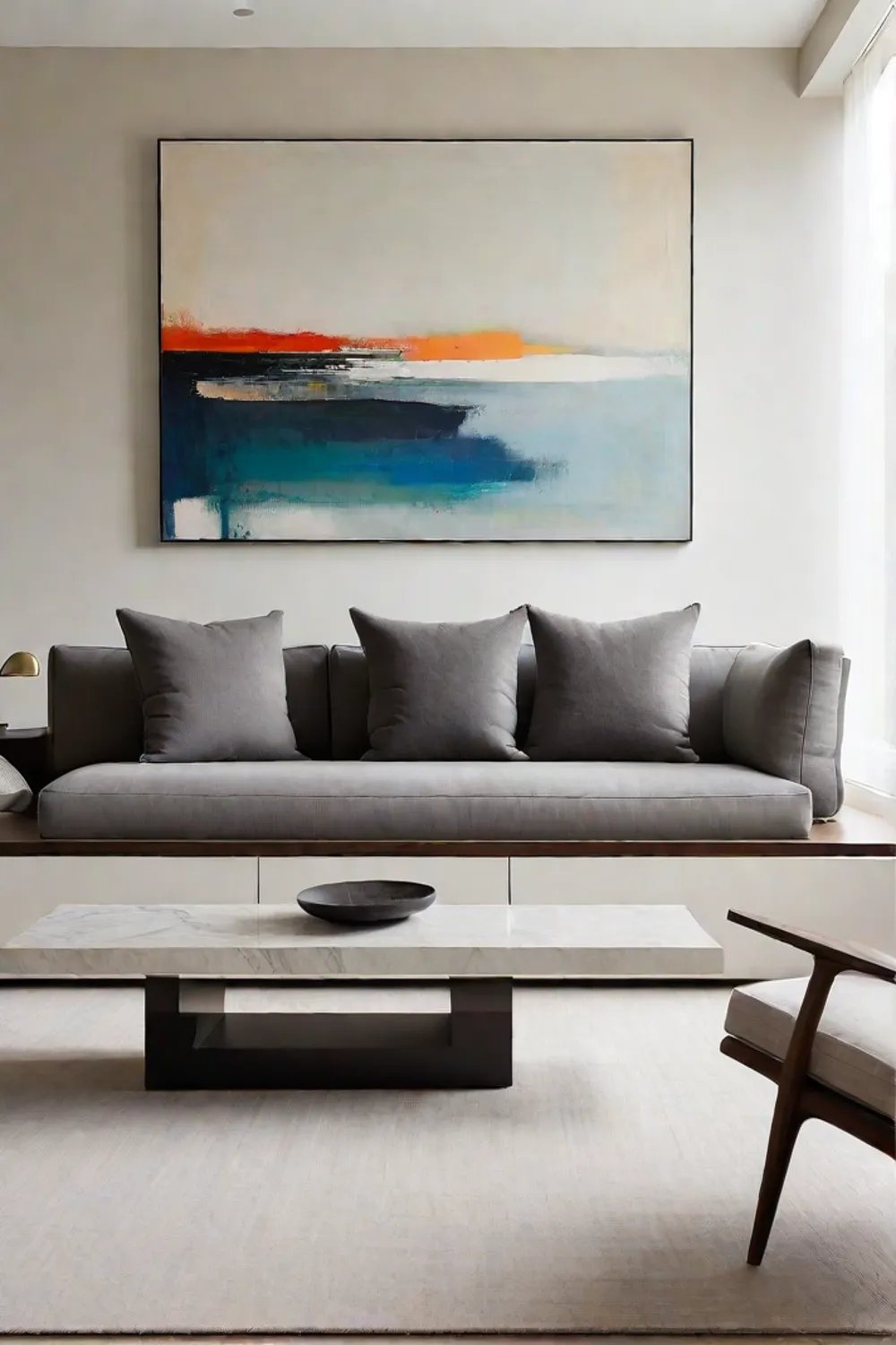 Minimalist small living room with clean lines and a neutral palette