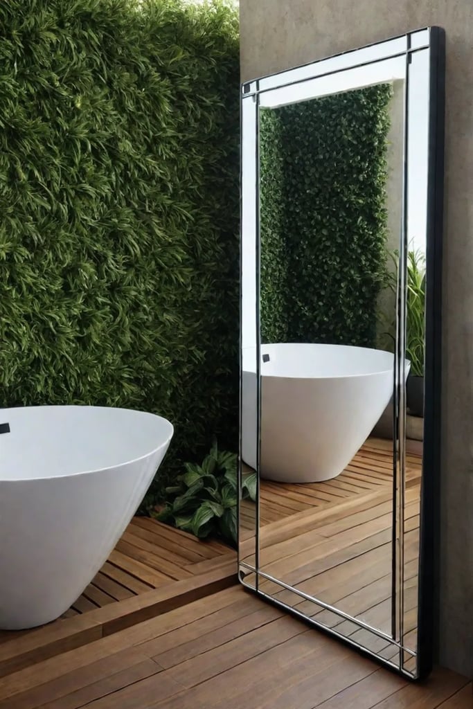 Mirror expanding the perceived space in a small backyard