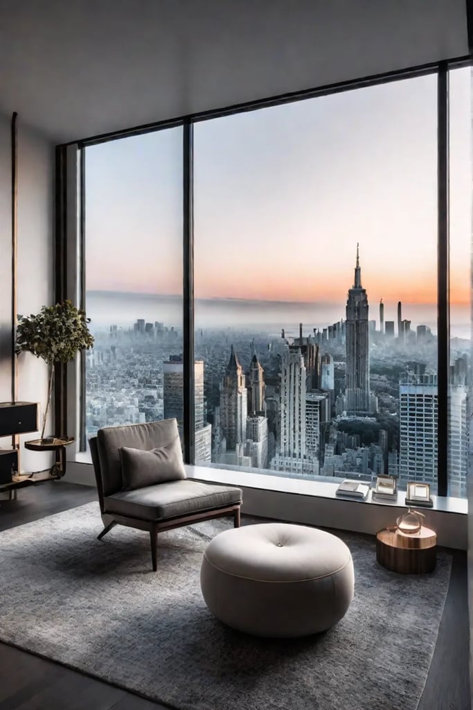 Modern living room maximizing space with builtin bookshelves and minimalist furniture