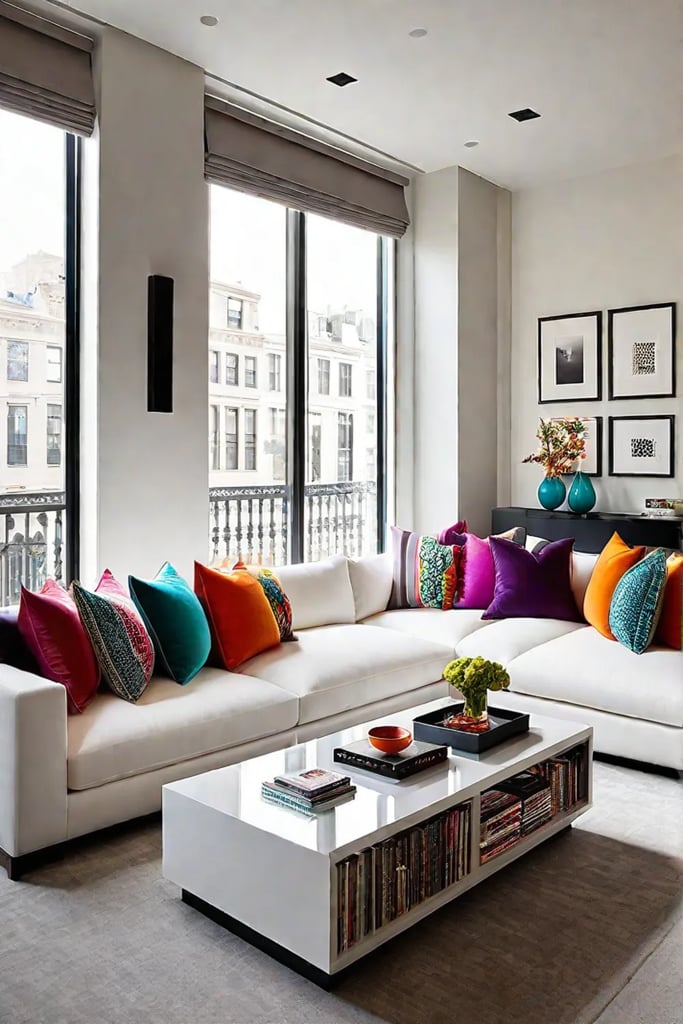 Modern living room with city views and ample natural light