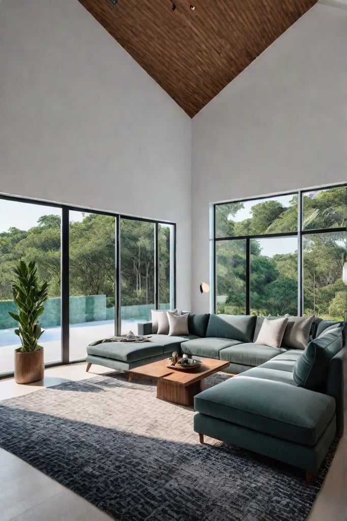 Modern living room with sectional sofa and natural light