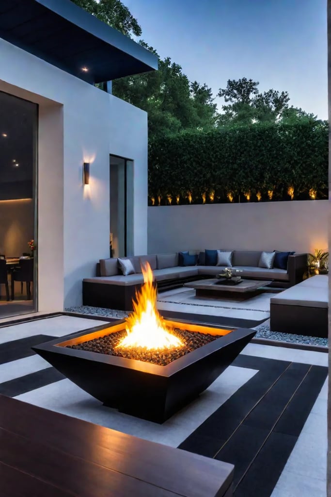 Modern outdoor entertaining area with minimalist landscaping
