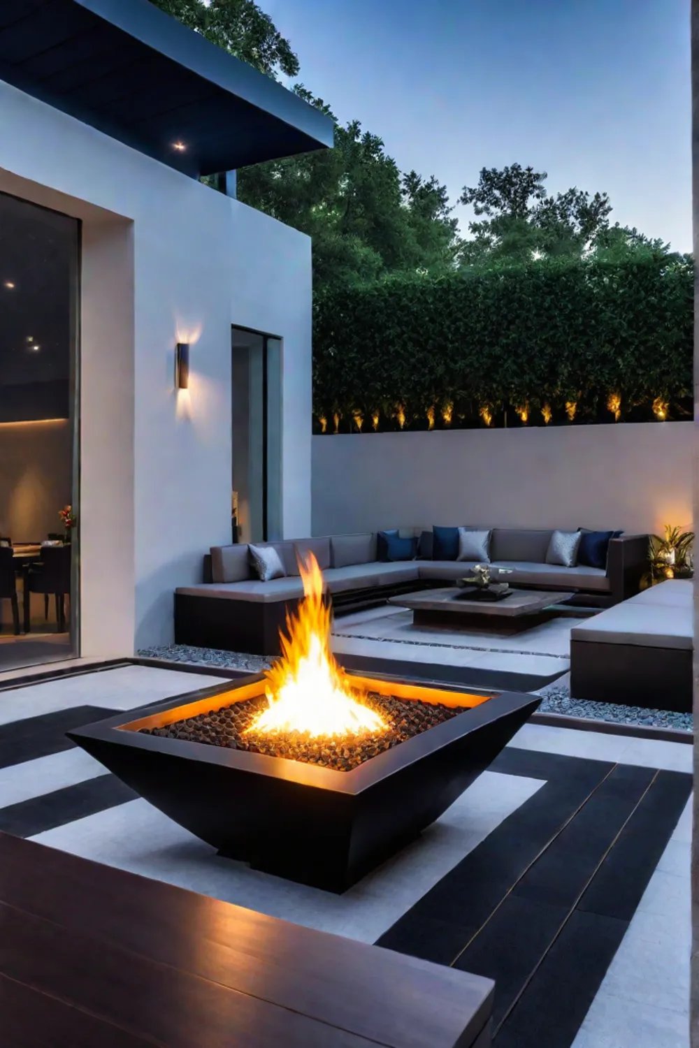Modern outdoor entertaining area with minimalist landscaping