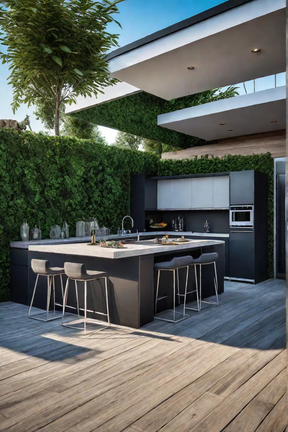 Modern outdoor kitchen with dining area