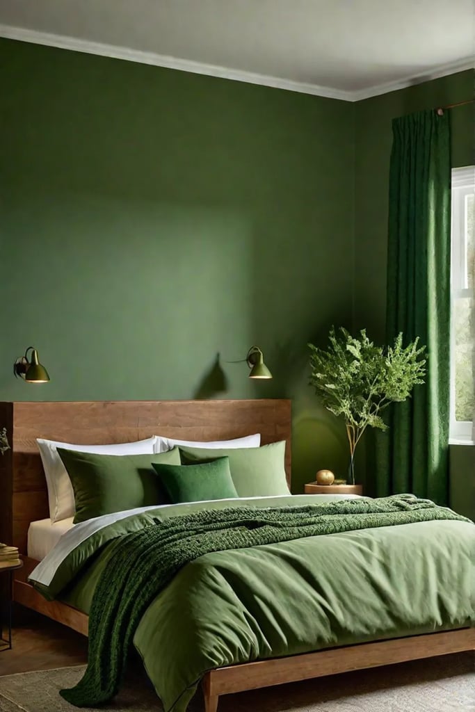 Monochromatic green minimalist bedroom