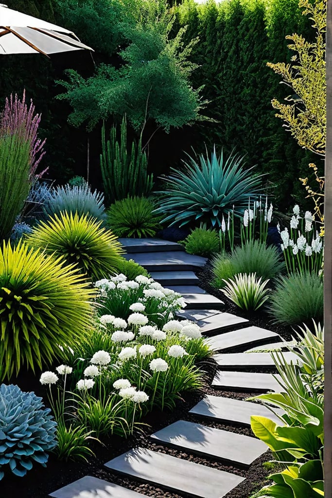 Native plants and propagated species in a DIY garden