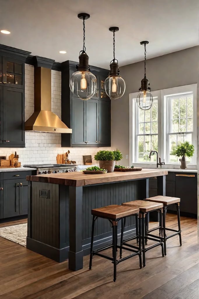 Pendant lights with Edison bulbs above a kitchen island