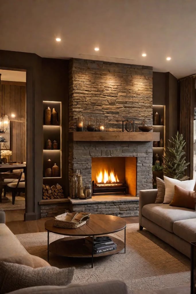 Relaxed and comfortable ambiance with natural textures and soft lighting