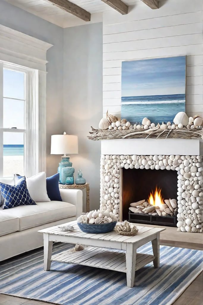 Relaxing space with beachthemed fireplace decor