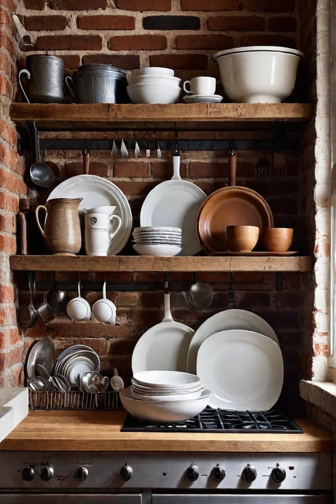 Rustic kitchen with DIY open shelving and vintage items