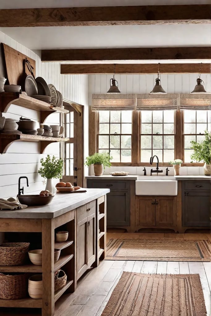 Rustic kitchen with apron sink and farmhouse table