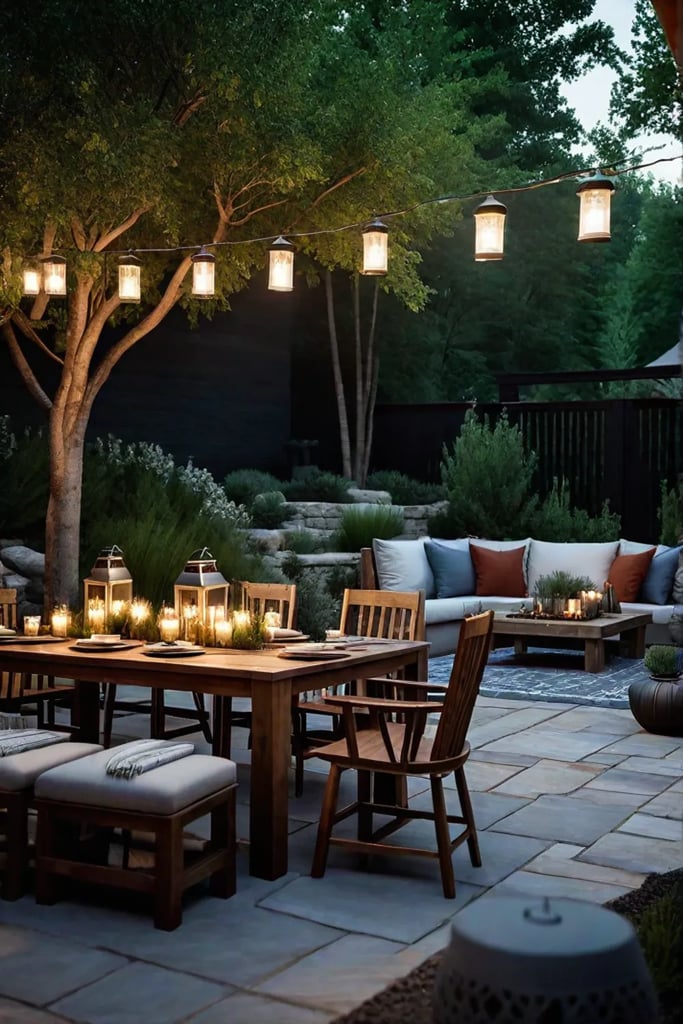 Rustic outdoor living area with stone fire pit