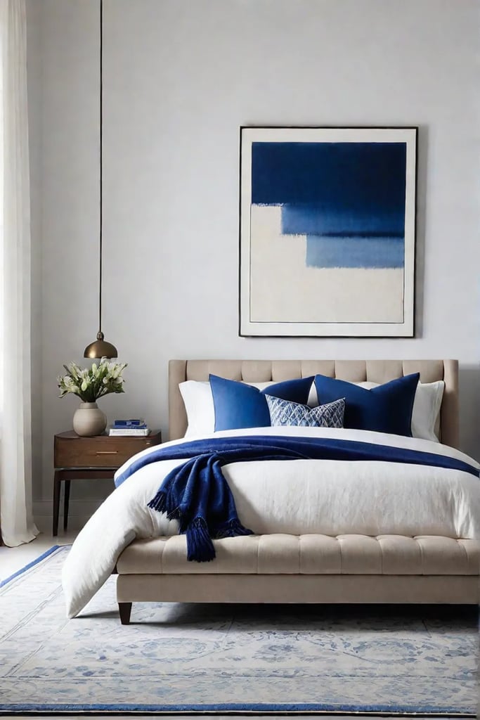 Serene minimalist bedroom with blue accents