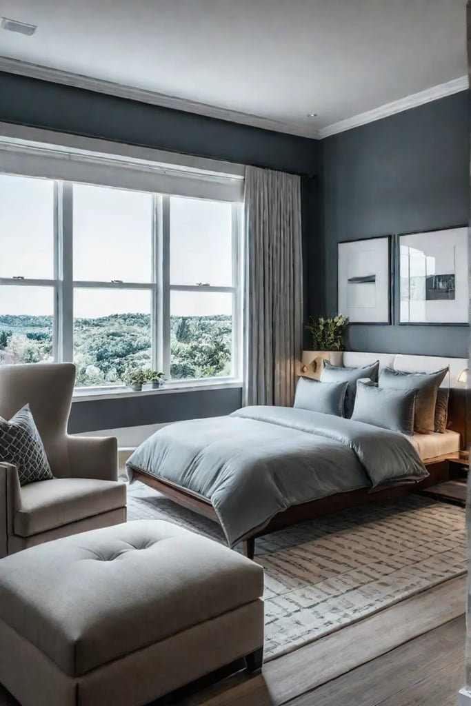 Small bedroom designed as a relaxing retreat with comfortable furniture and calming decor