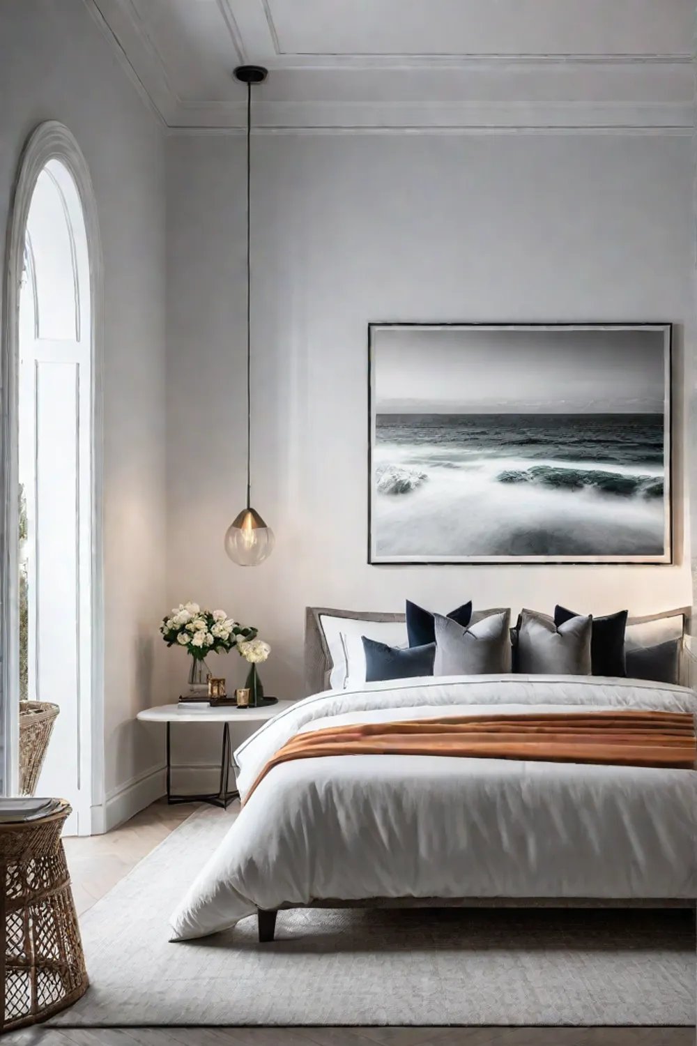 Tall floor lamps create an illusion of height in a bedroom design