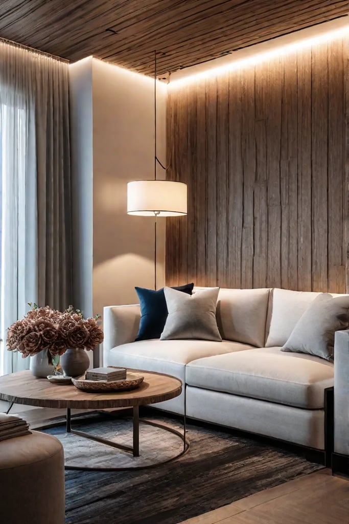 Textured wood panel accent wall in a living room