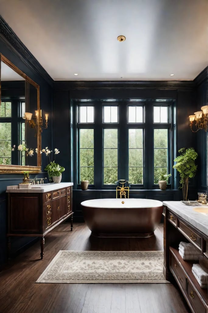 Vintage bathroom garden view