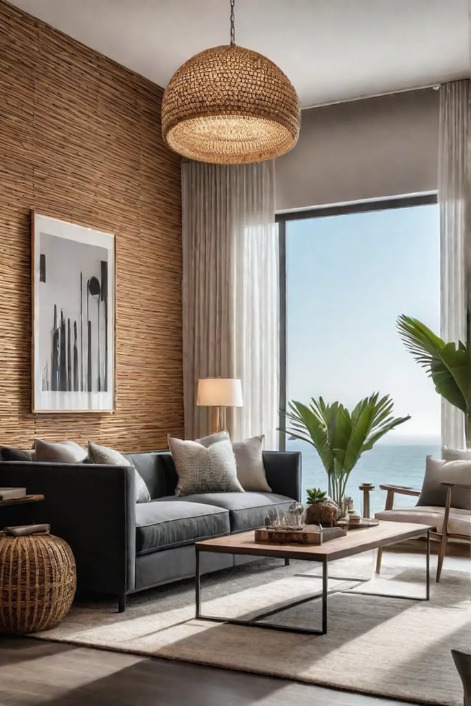 Warm and inviting space with a textured natural accent wall