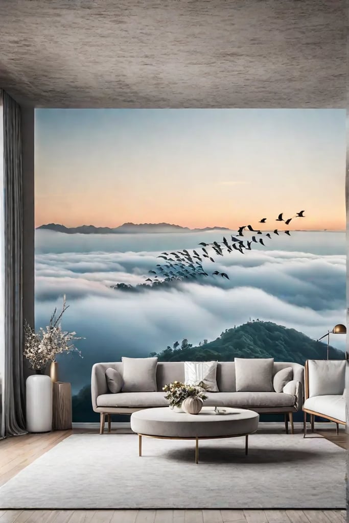 Whimsical wallpaper adds personality to a small living room