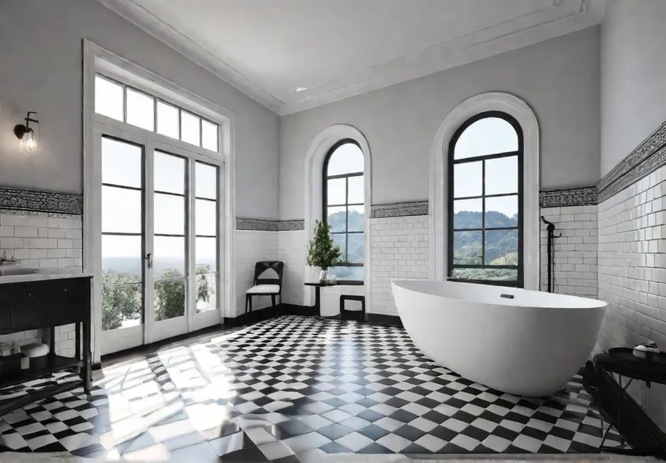 A bright airy bathroom with white subway tile walls and a classicfeat