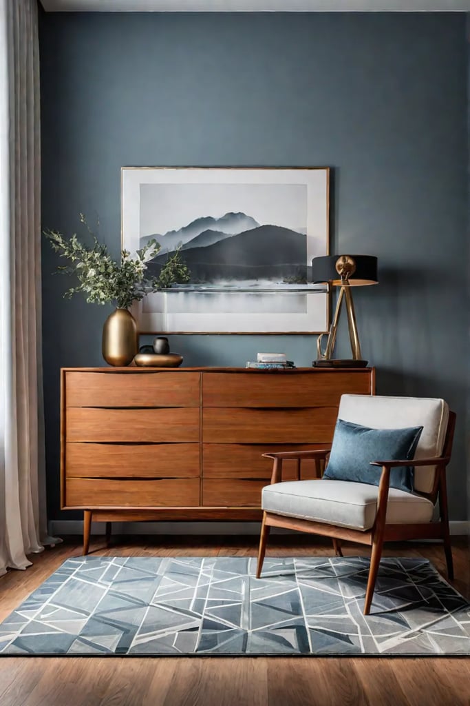 A midcentury bedroom that prioritizes functionality and practicality without compromising on style