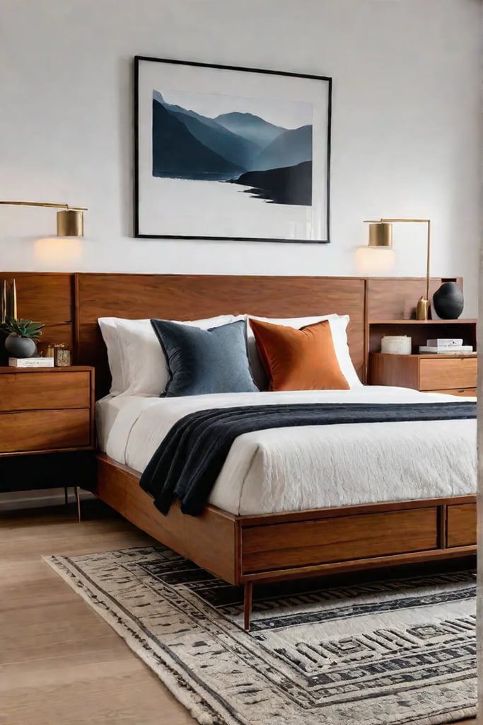 A minimalist yet stylish bedroom demonstrating how to maximize space with clever storage solutions