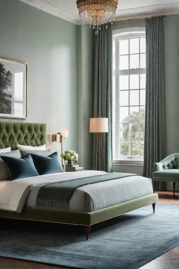 A serene and inviting bedroom demonstrating the use of a calming color palette and natural textures