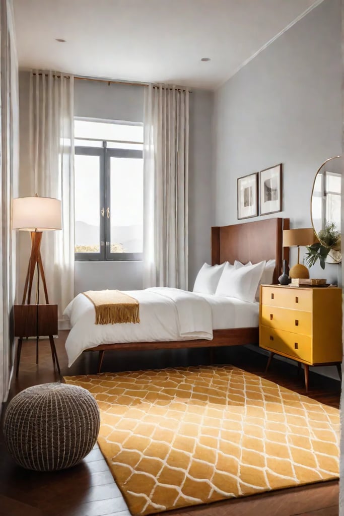 A stylish and personalized bedroom demonstrating how to incorporate vintage finds into a modern setting