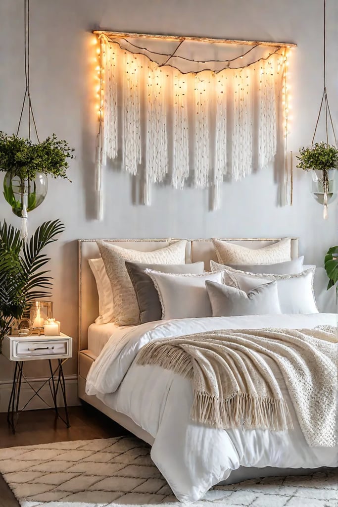 Bright and airy bedroom with a DIY headboard