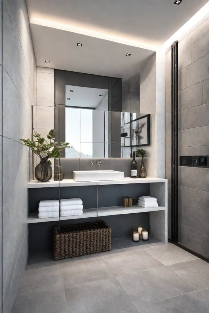 Contemporary small bathroom with gridpatterned flooring