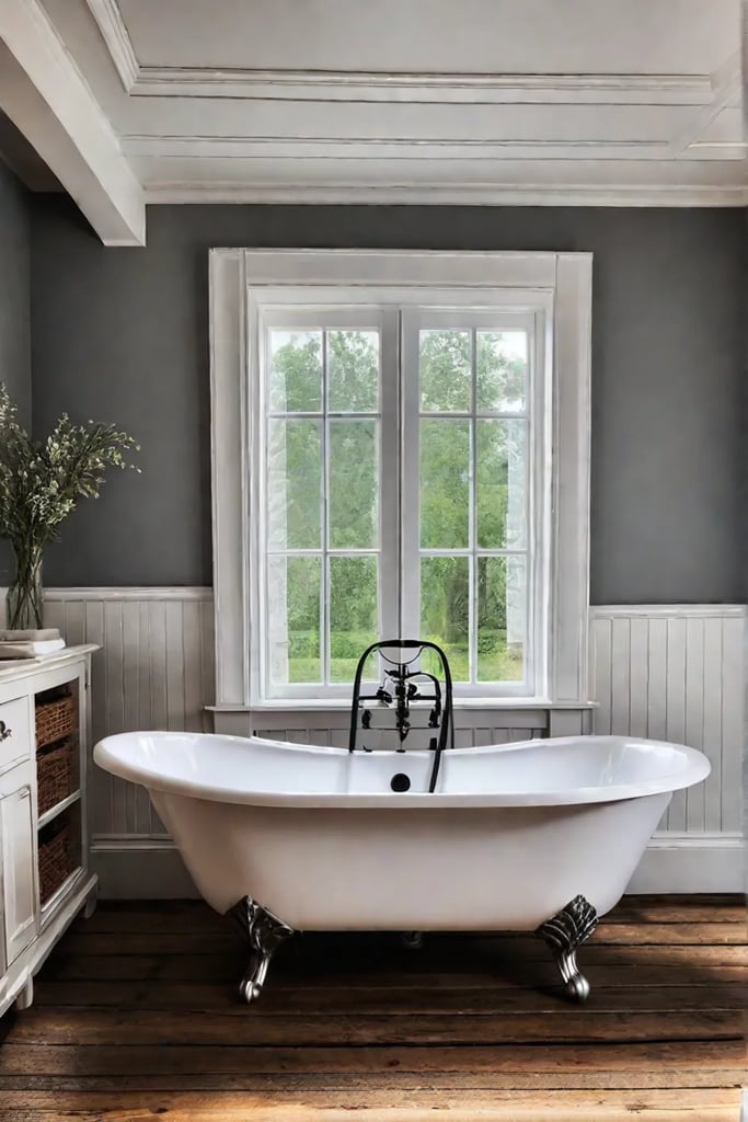 Cozy bathroom clawfoot tub rustic wood