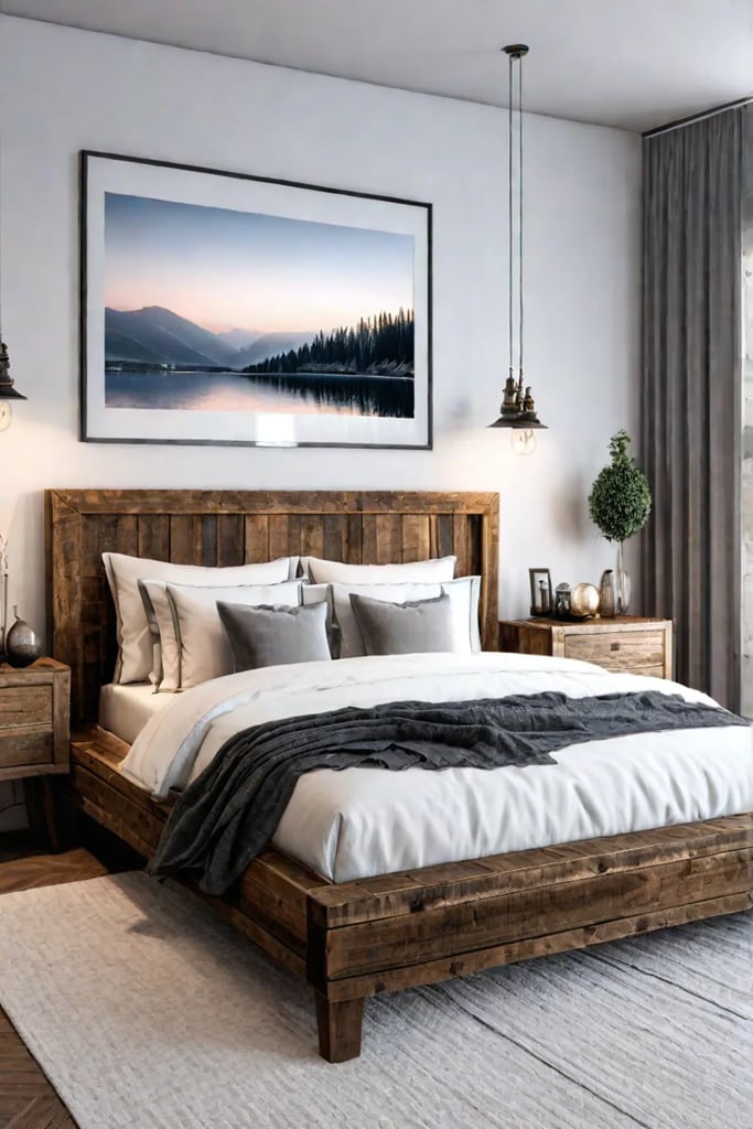 DIY bed frame made from reclaimed wood