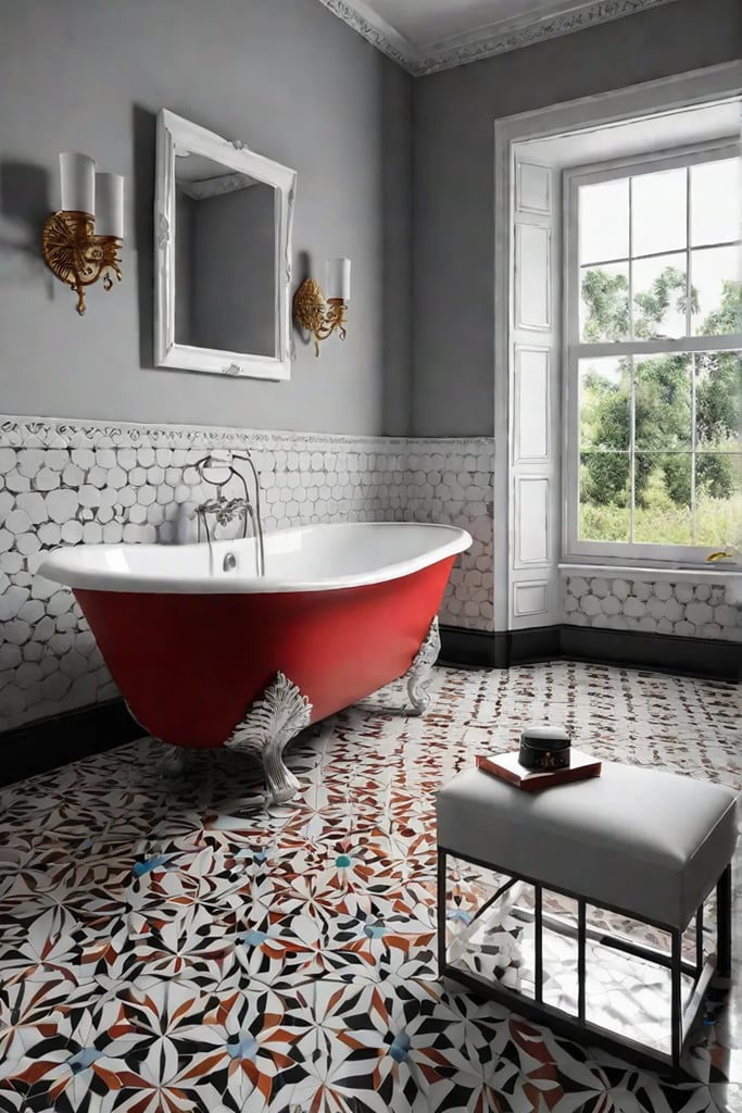 Decorative ceramic tile flooring for a vintage bathroom