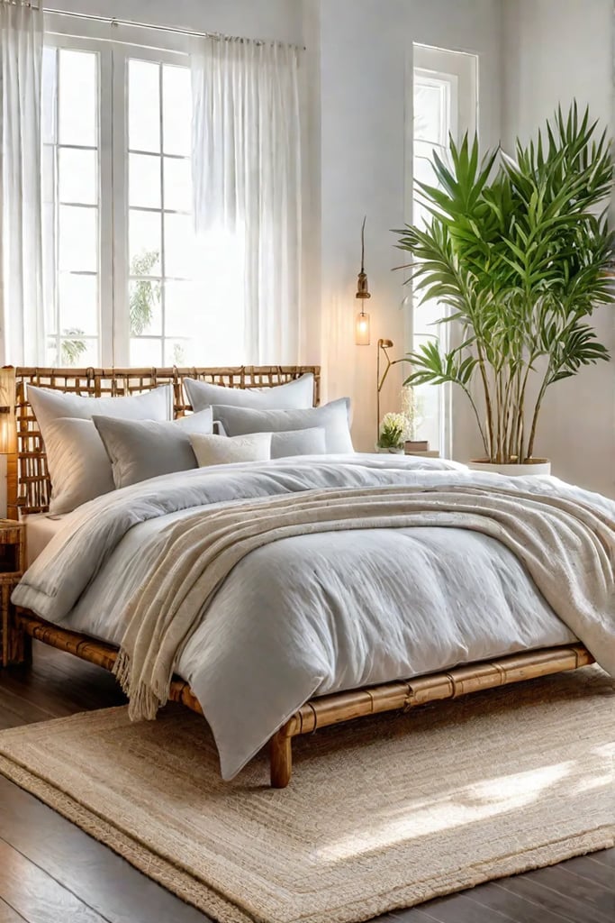 Ecofriendly bedroom with bamboo and reclaimed wood furniture