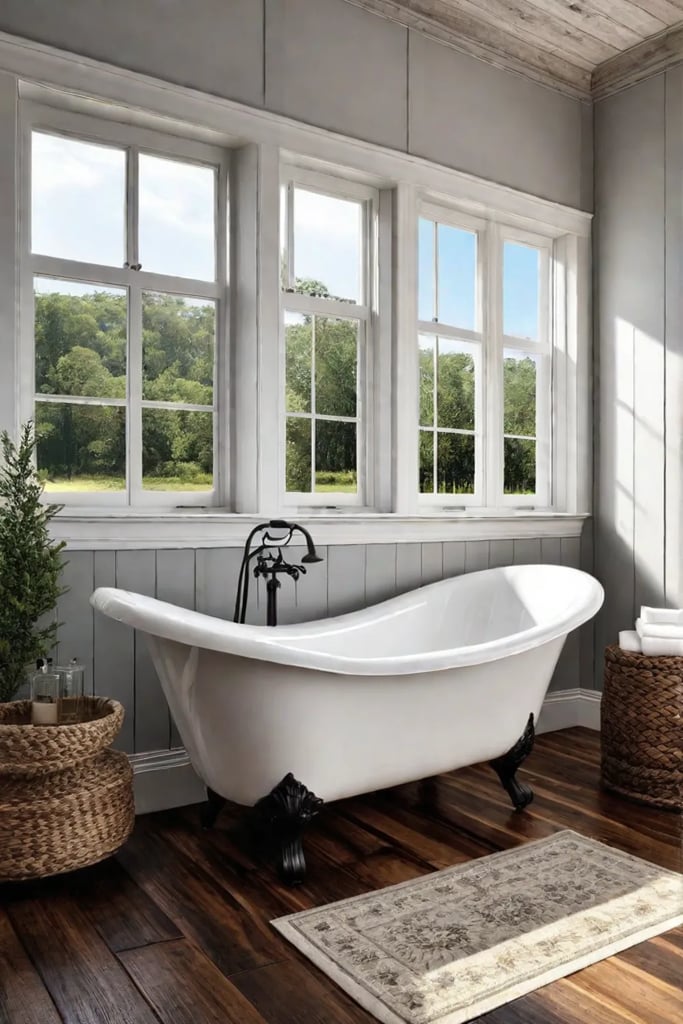 Farmhouse bathroom reclaimed wood floor