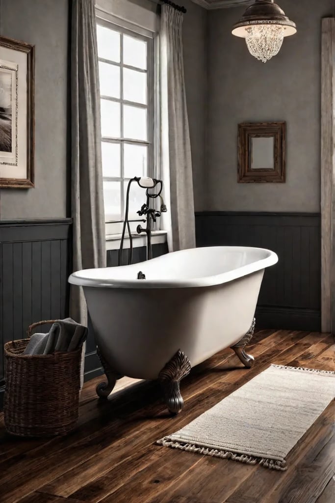 Farmhouse bathroom unique flooring cozy ambiance