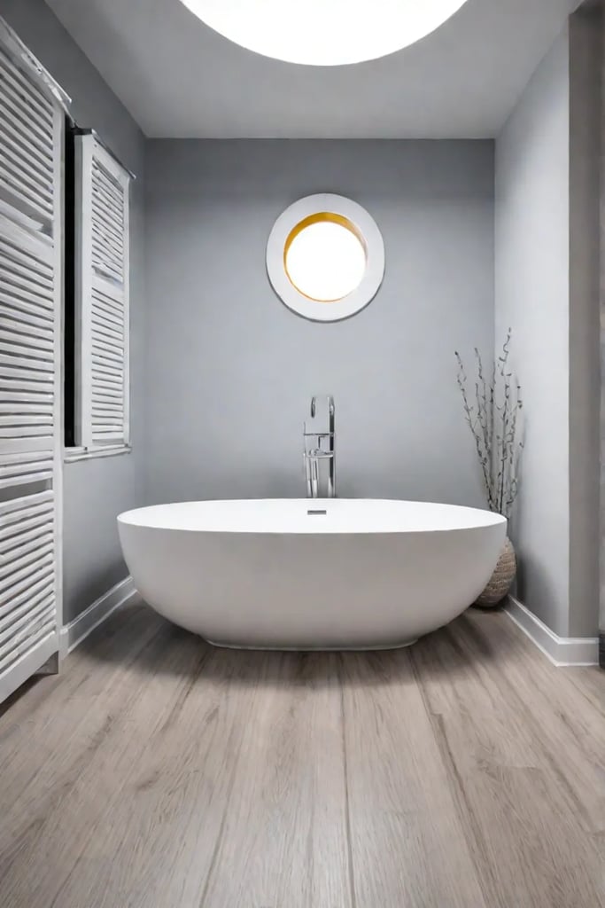 Light and airy small bathroom with sophisticated flooring