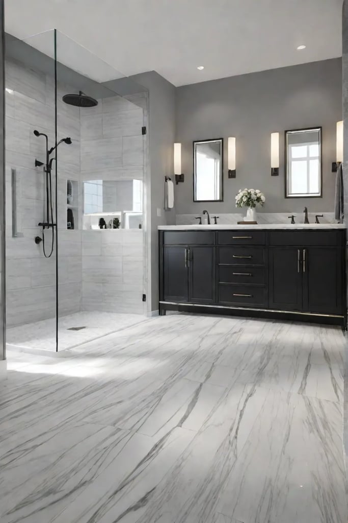 Luxury bathroom LVT flooring walkin shower