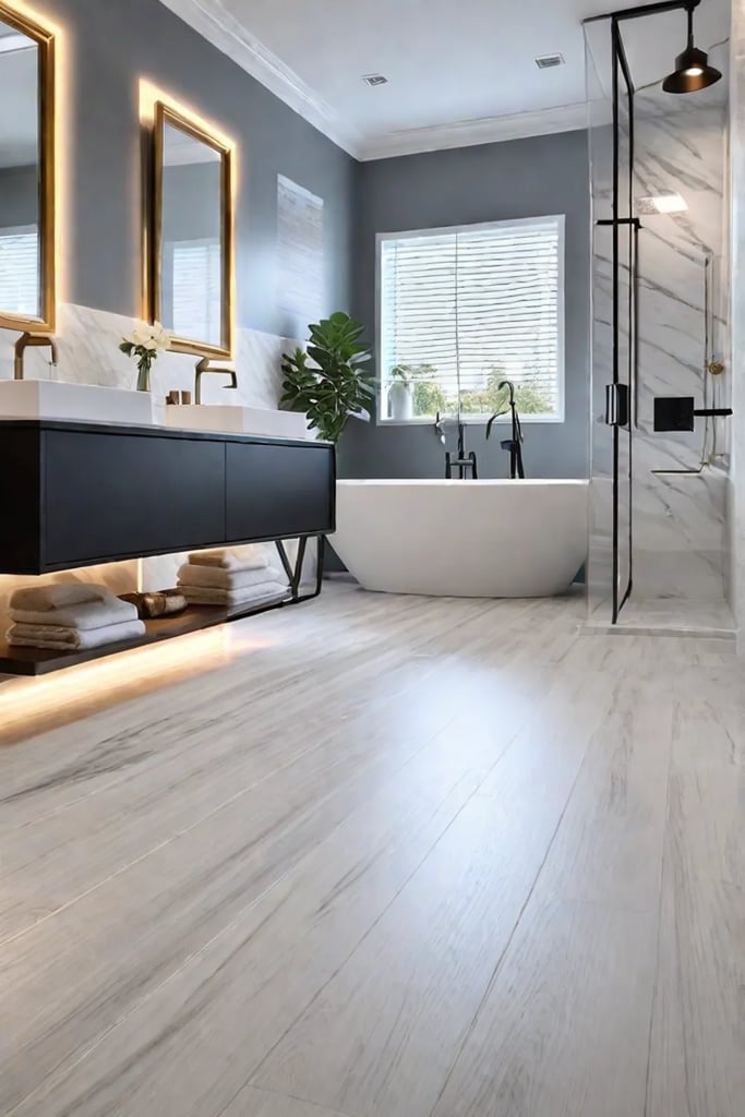 Luxury vinyl plank flooring in a sophisticated bathroom