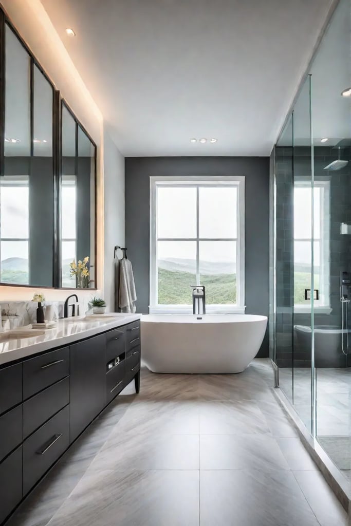 Luxury vinyl tile bathroom with a spalike feel