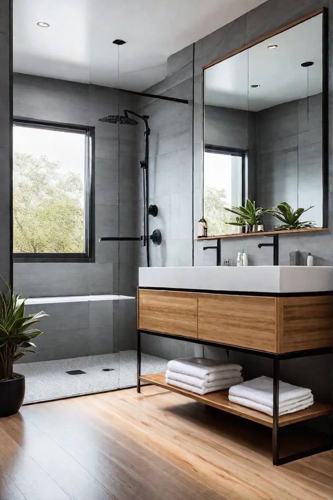 Minimalist bathroom bamboo flooring zen design